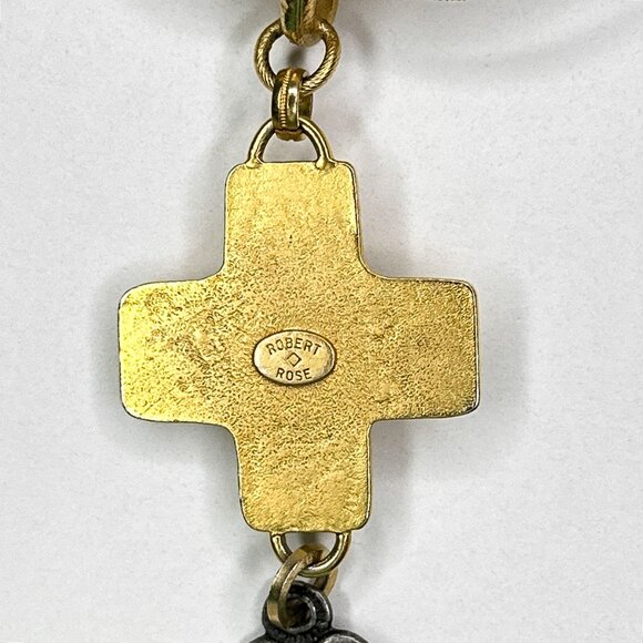 Robert Rose Faux Gold Cross Necklace Oval Stone Heart Multi Strands‎ Length 14" - Picture 6 of 14